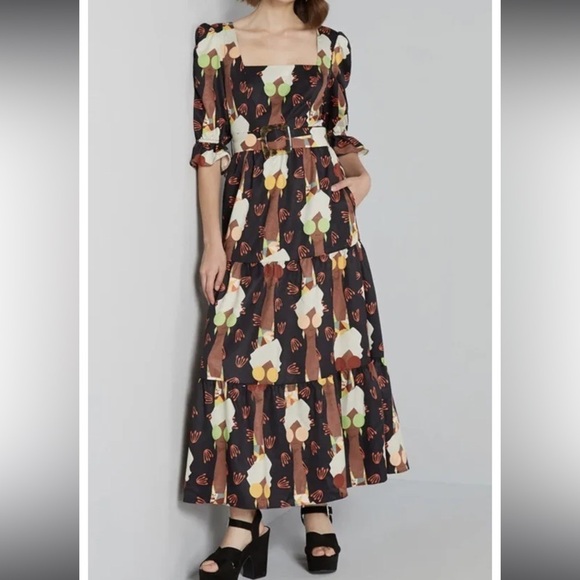 Hutch vintage beehive sunglass retro ladies maxi Dress Sz 8 ModCloth Belted new - Picture 10 of 11